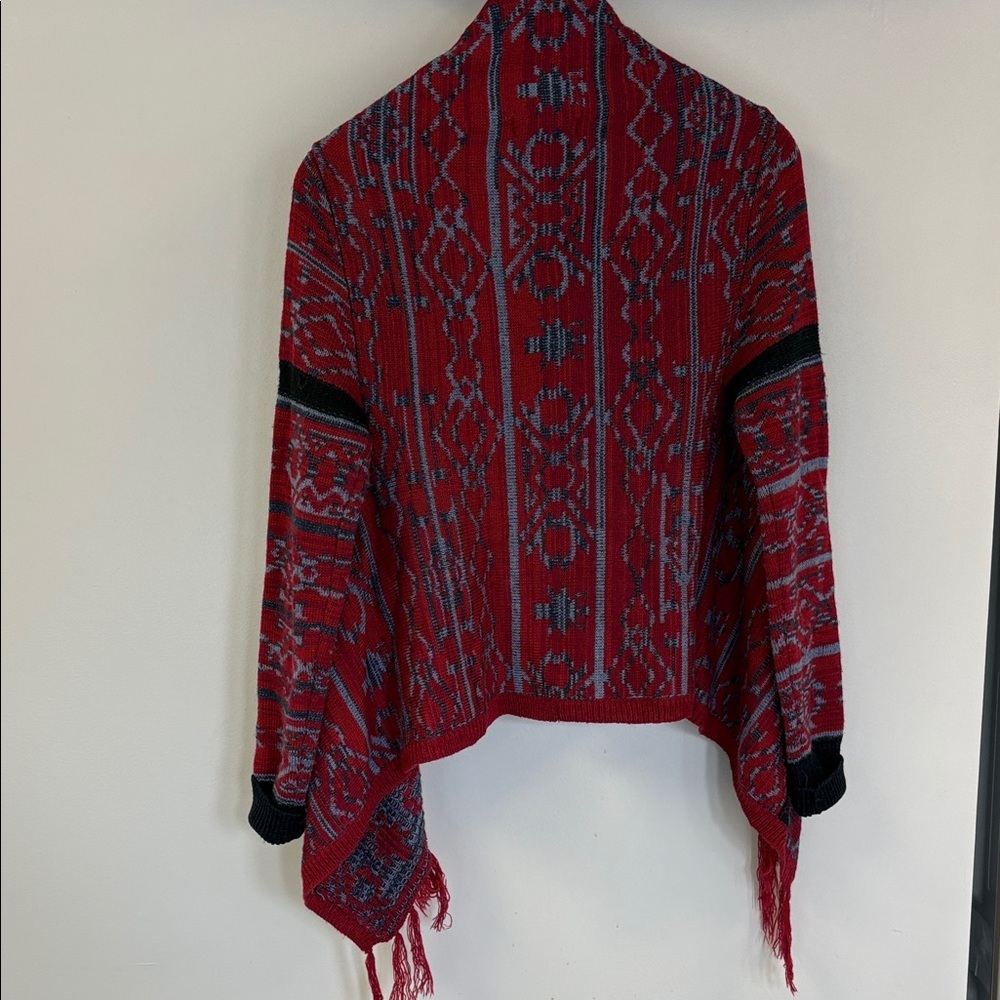 Belle Du Jour Red and Black Patterned Knit Poncho